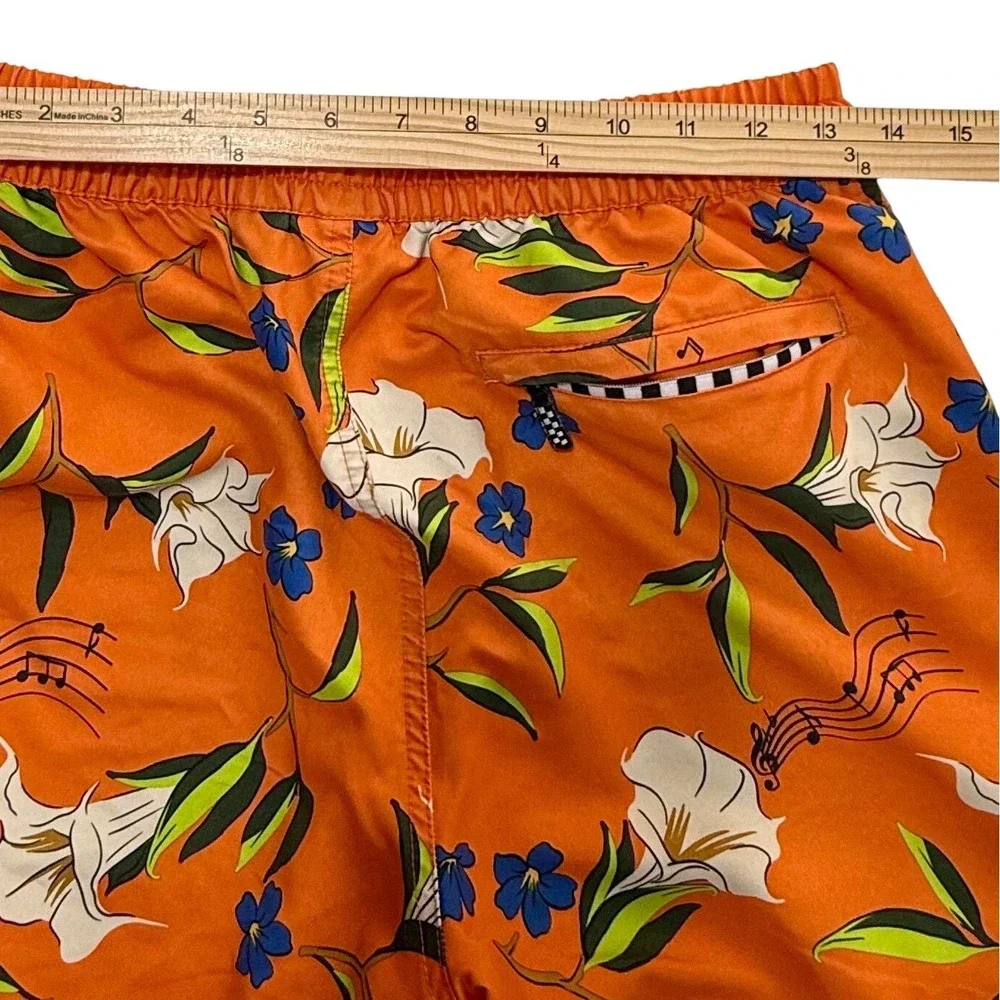 Vans Swim‎ Trunks Mens Small Orange Floral Music Relaxed Fit Boardshorts Surf